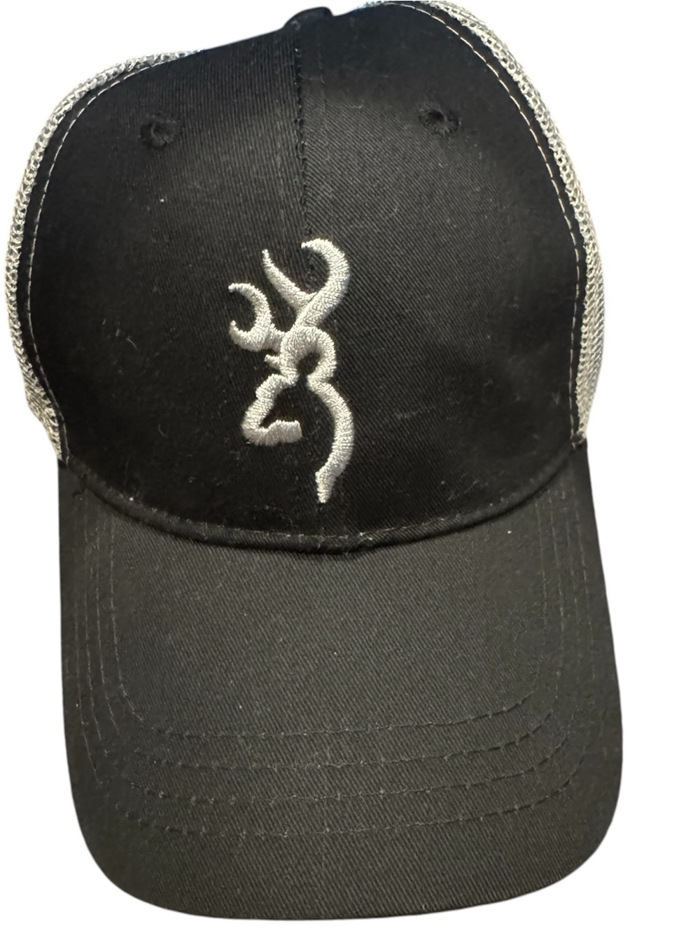 Mens Browning Snapback Mesh Back Trucker Hat Gray Embroidered Logo Black & Grey